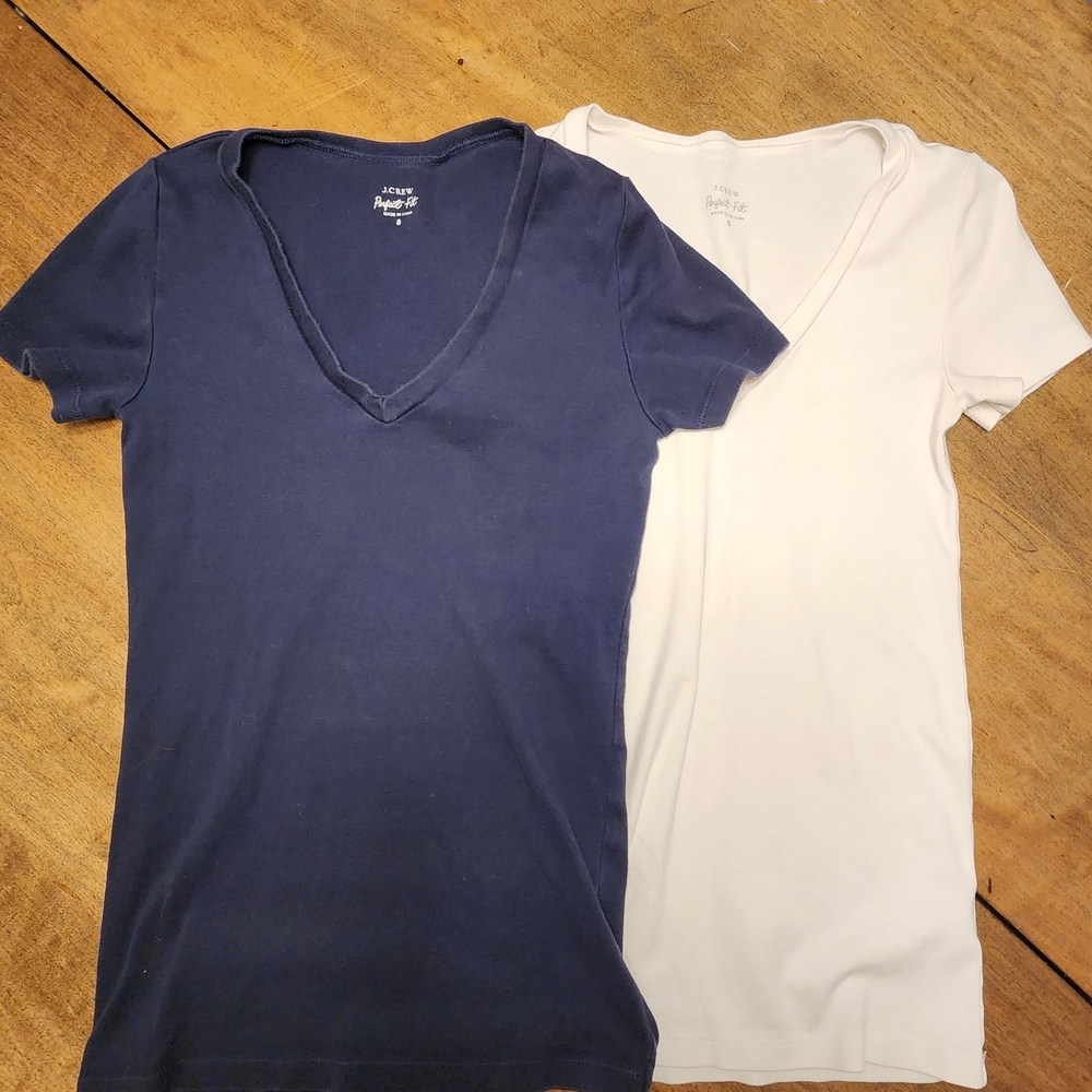 J Crew Perfect Fit V-Neck Tops - Navy and White